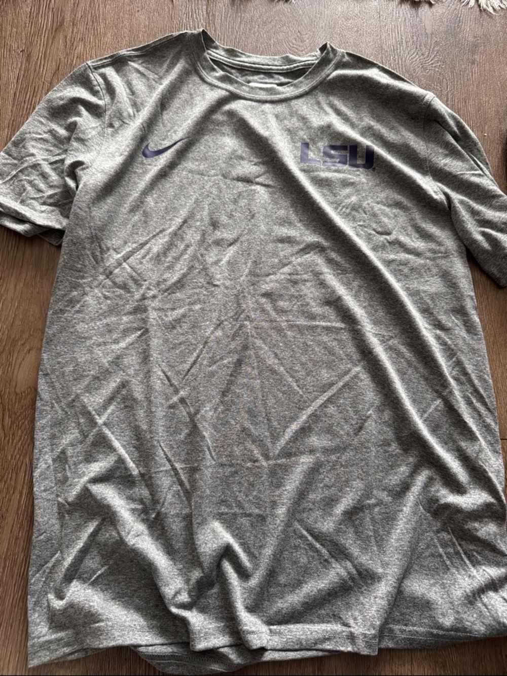 Nike Gray Short-Sleeve LSU Logo Tee with Purple Accents